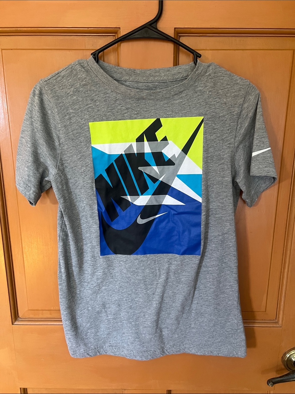 Nike Grey Tee with Neon Yellow, Blue and Black Graphic